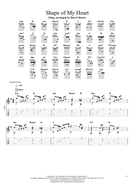 Shape Of My Heart Sting For Solo Fingerstyle Guitar Sheet Music