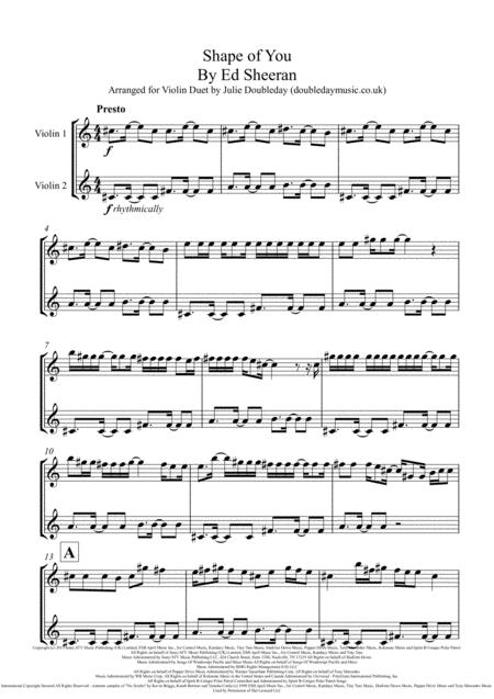 Free Sheet Music Shape Of You For Violin Duet