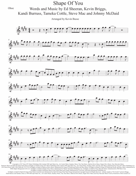 Shape Of You Original Key Oboe Sheet Music