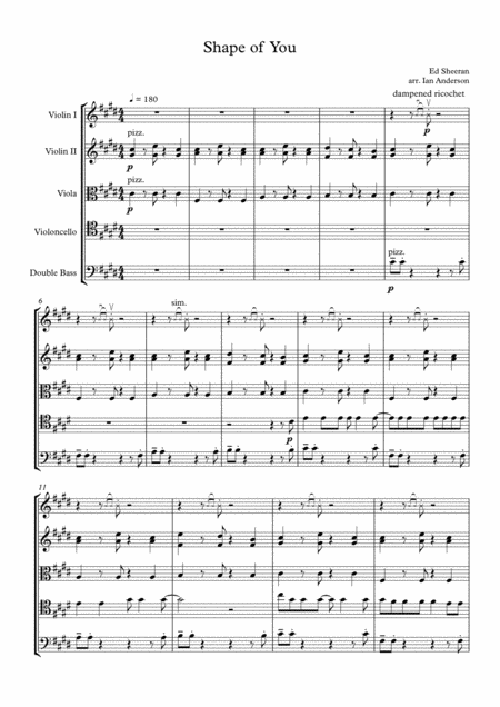 Shape Of You String Quintet String Orchestra Sheet Music