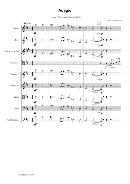 Free Sheet Music Shchostakobich Adagio From The Limpid Stream For Viola Solo