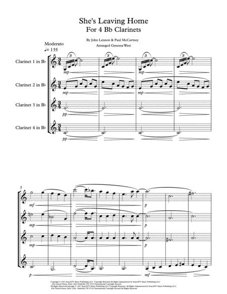 She Leaving Home By The Beatles For 4 Bb Clarinets Sheet Music