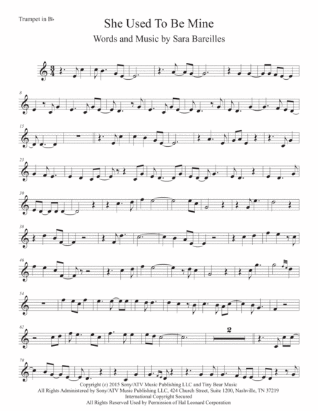 Free Sheet Music She Used To Be Mine Easy Key Of C Trumpet