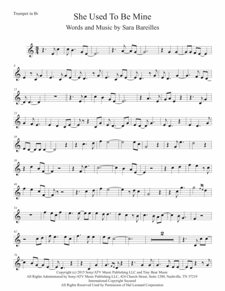 She Used To Be Mine Easy Key Of C Trumpet Sheet Music