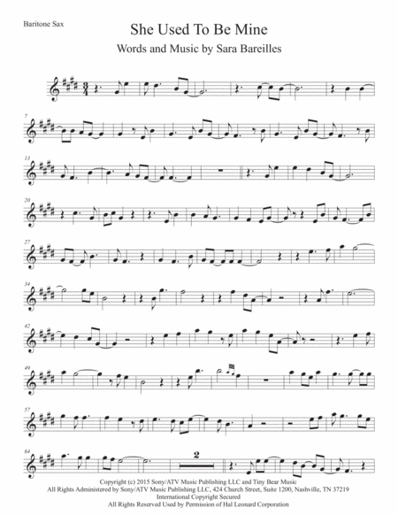 She Used To Be Mine From Waitress The Musical For Bari Sax Sheet Music