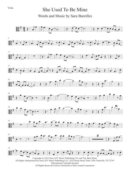 She Used To Be Mine From Waitress The Musical For Viola Sheet Music