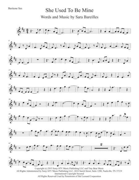 She Used To Be Mine Original Key Bari Sax Sheet Music