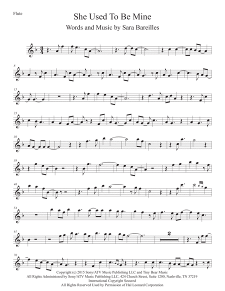 She Used To Be Mine Original Key Flute Sheet Music