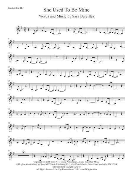 Free Sheet Music She Used To Be Mine Original Key Trumpet