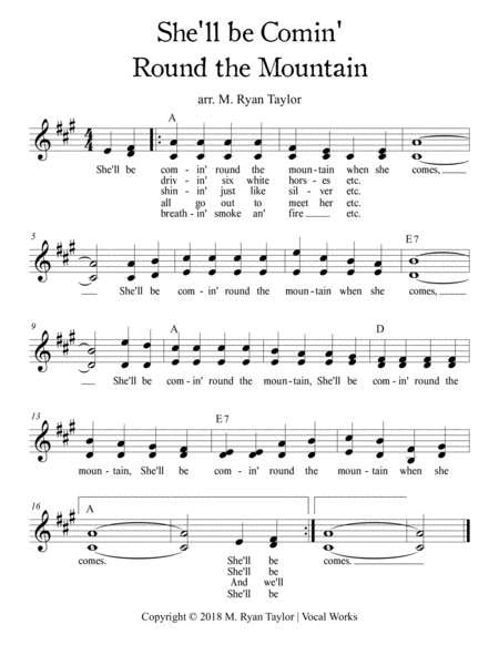 She Will Be Comin Round The Mountain Duet With Easy Ukulele Chords Sheet Music