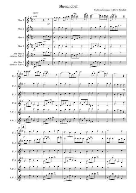 Free Sheet Music Shenandoah For Flute Quartet