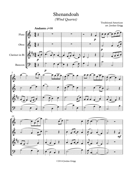 Free Sheet Music Shenandoah Wind Quartet