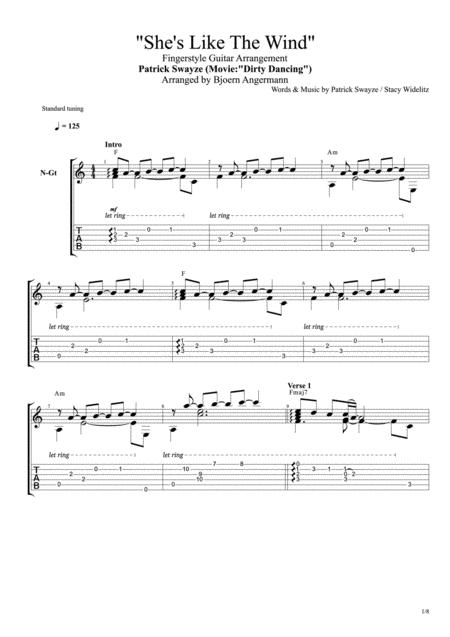 Shes Like The Wind For Fingerstyle Guitar Sheet Music