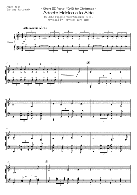 Free Sheet Music Short Ez Piano 243 For Christmas Adeste Fideles A La Aida