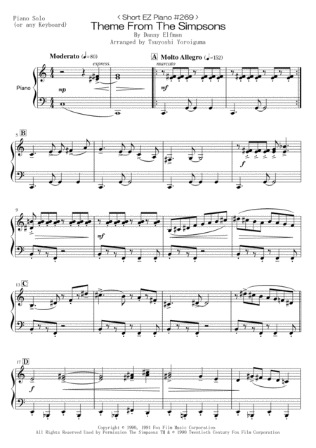 Short Ez Piano 269 Theme From The Simpsons Sheet Music