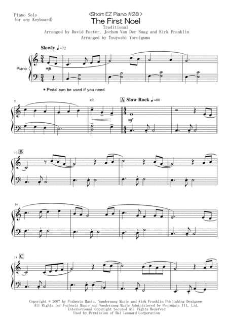 Free Sheet Music Short Ez Piano 28 The First Noel