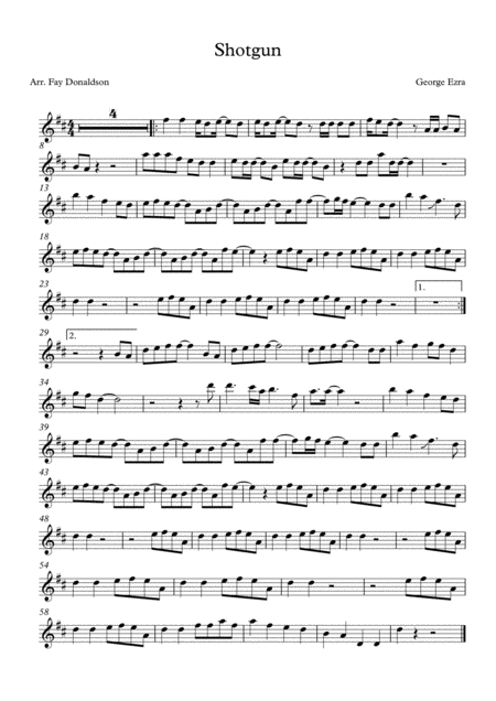 Shotgun Geogre Ezra Alto Sax Sheet Music