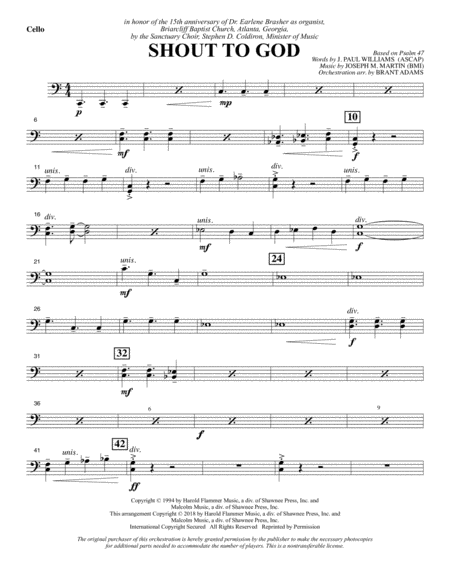 Shout To God Cello Sheet Music