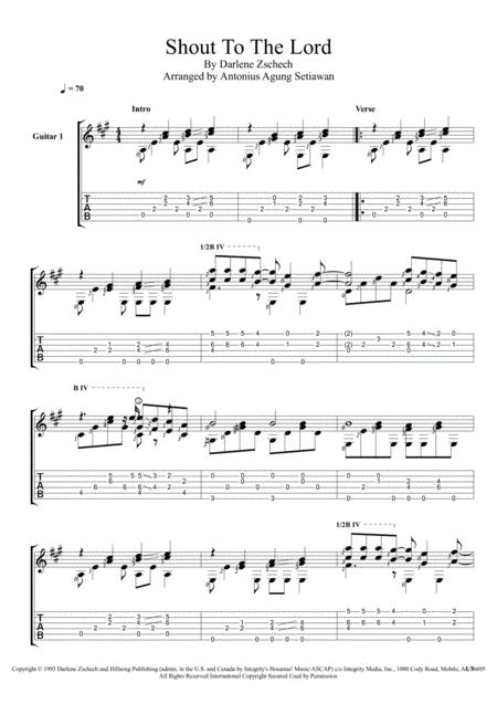 Shout To The Lord Fingerstyle Guitar Solo Sheet Music