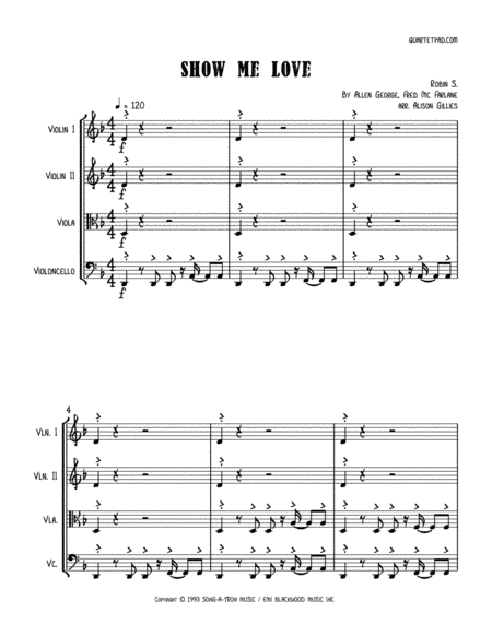 Show Me Love Robins String Quartet Sheet Music