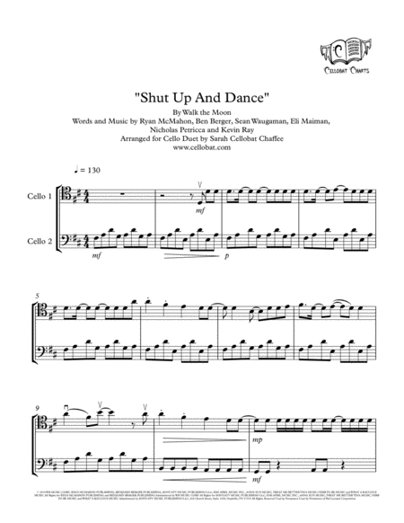 Shut Up And Dance Cello Duet Walk The Moon Arr Cellobat Sheet Music