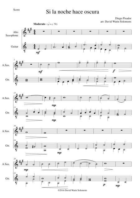 Si La Noche Hace Oscura For Alto Saxophone And Guitar Sheet Music