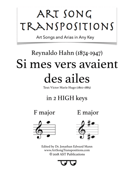 Free Sheet Music Si Mes Vers Avaient Des Ailes In 2 High Keys F E Major