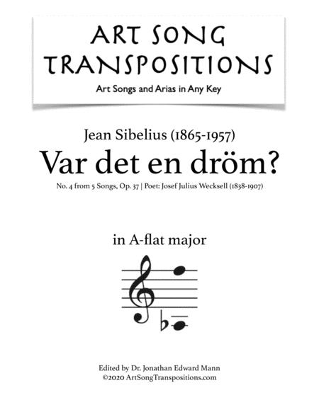 Sibelius Var Det En Drm Op 37 No 4 Transposed To A Flat Major Sheet Music