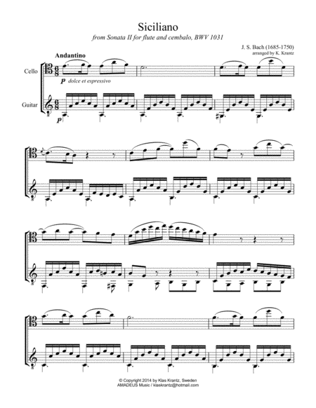Free Sheet Music Siciliano Bwv 1031 A Minor For Cello And Guitar