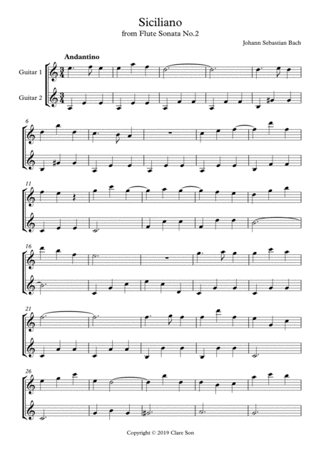 Siciliano For Easy Guitar Duet Sheet Music Sheet Music