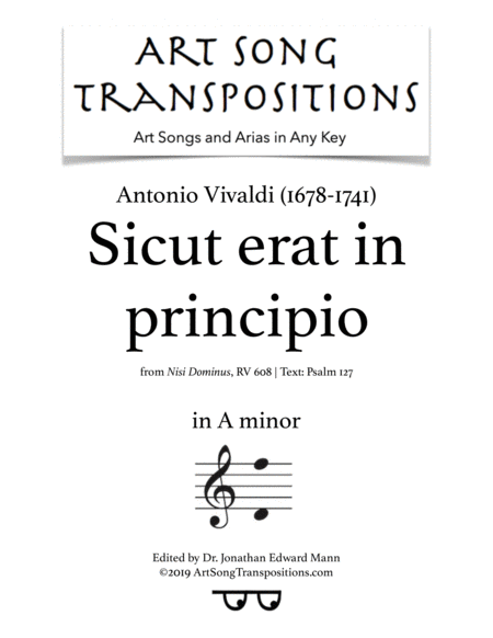 Sicut Erat In Principio Transposed To A Minor Sheet Music