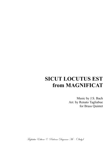 Sicut Locutus Est From Magnificat Bwv 243 Arr For Brass Quintet Sheet Music