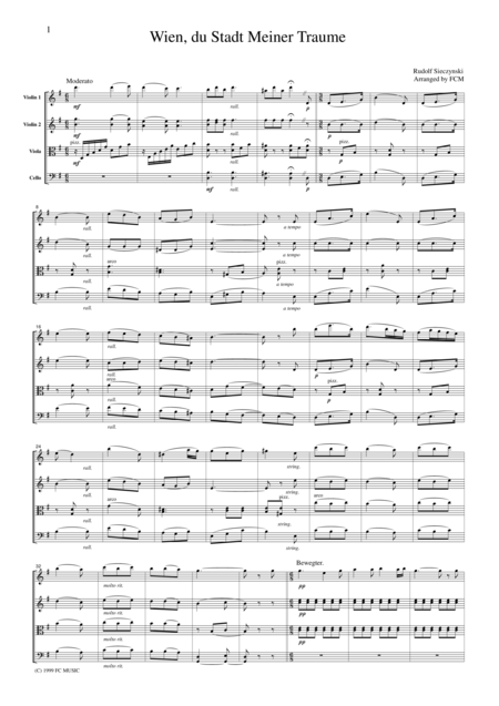 Sieczynsky Wien Du Stadt Meiner Traume Vienna City Of My Dreams For String Quartet Cs301 Sheet Music