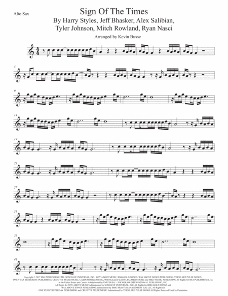 Free Sheet Music Sign Of The Times Alto Sax Easy Key Of C