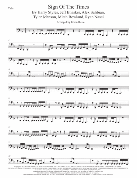 Sign Of The Times Tuba Original Key Sheet Music