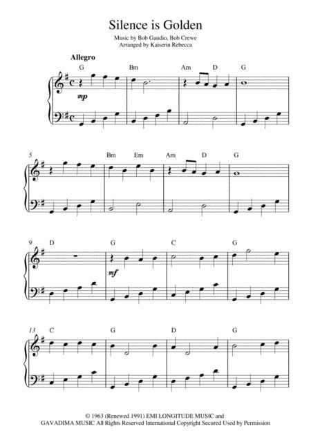 Silence Is Golden Piano Solo With Chords Sheet Music