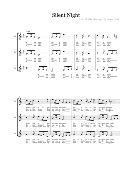 Silent Night A Cappella Arrangement For Ssa Sheet Music