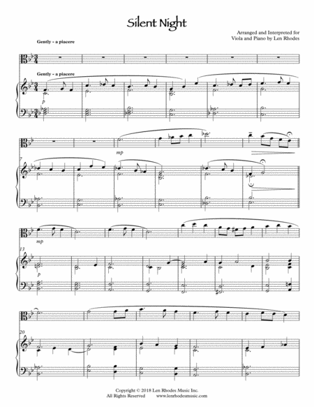 Silent Night A Contemporary Arrangement For Viola And Piano Sheet Music