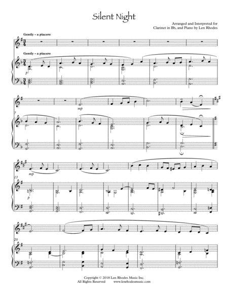 Free Sheet Music Silent Night A Contemporary Setting For Bb Clarinet And Piano