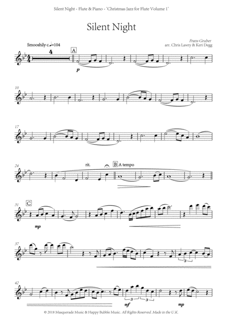 Silent Night A Shmooshy Jazz Arrangement For Flute In C And Piano Includes Free Demonstration And Backing Tracks Sheet Music