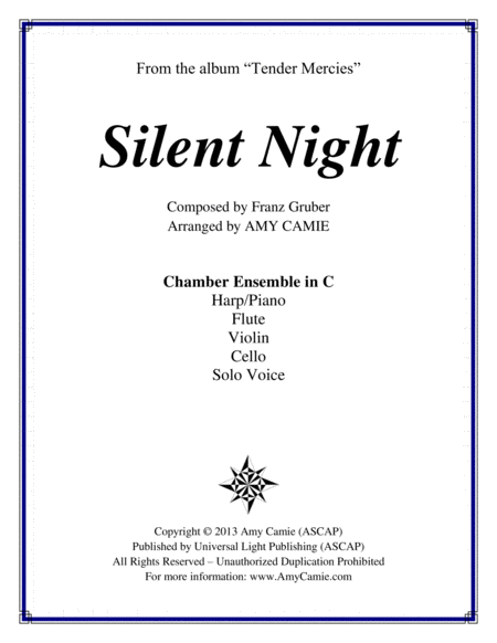 Silent Night Chamber Ensemble With Harp Flute Violin Cello And Voice Sheet Music