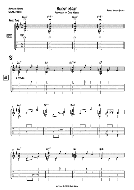 Silent Night Dave Niskin Solo Guitar Arrangement Sheet Music