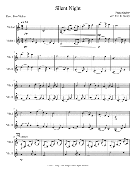 Silent Night Duet For Two Violins Sheet Music