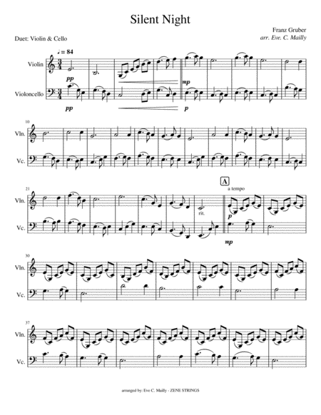 Free Sheet Music Silent Night Duet For Violin Cello