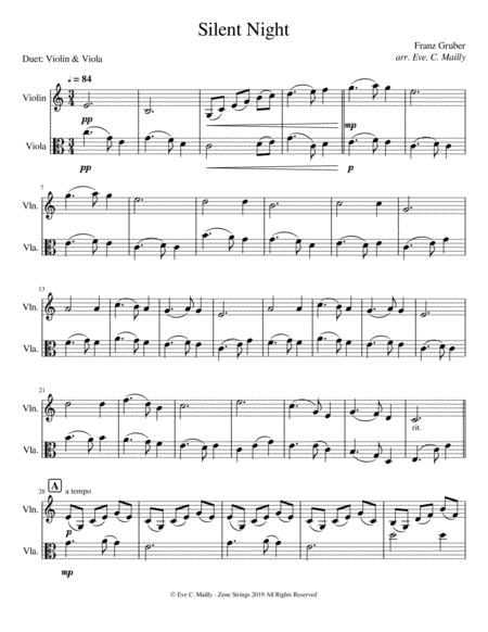 Silent Night Duet For Violin Viola Sheet Music