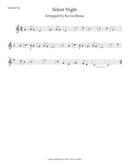 Silent Night Easy Key Of C Soprano Sax Sheet Music