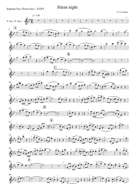 Free Sheet Music Silent Night Easy Soprano Sax In Eb Tenor Sax In Bb