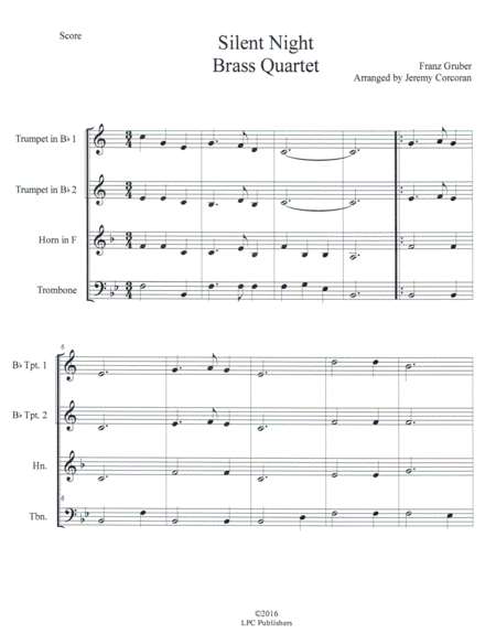 Free Sheet Music Silent Night For Brass Quartet