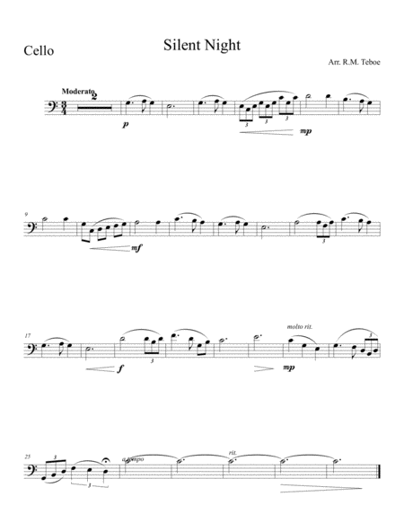 Silent Night For Cello And Piano Cello Part Sheet Music