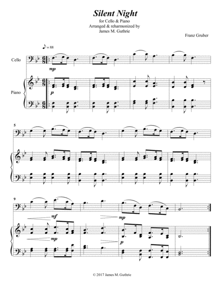 Free Sheet Music Silent Night For Cello Piano
